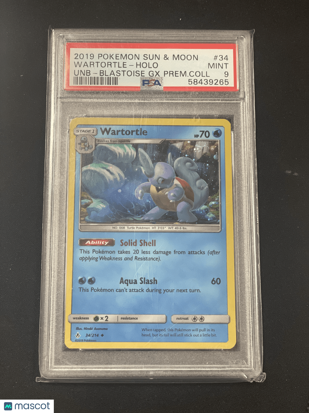 PokéMon TCG Wartortle #34 Unb-Blastoise GX Prem.Coll PSA 9