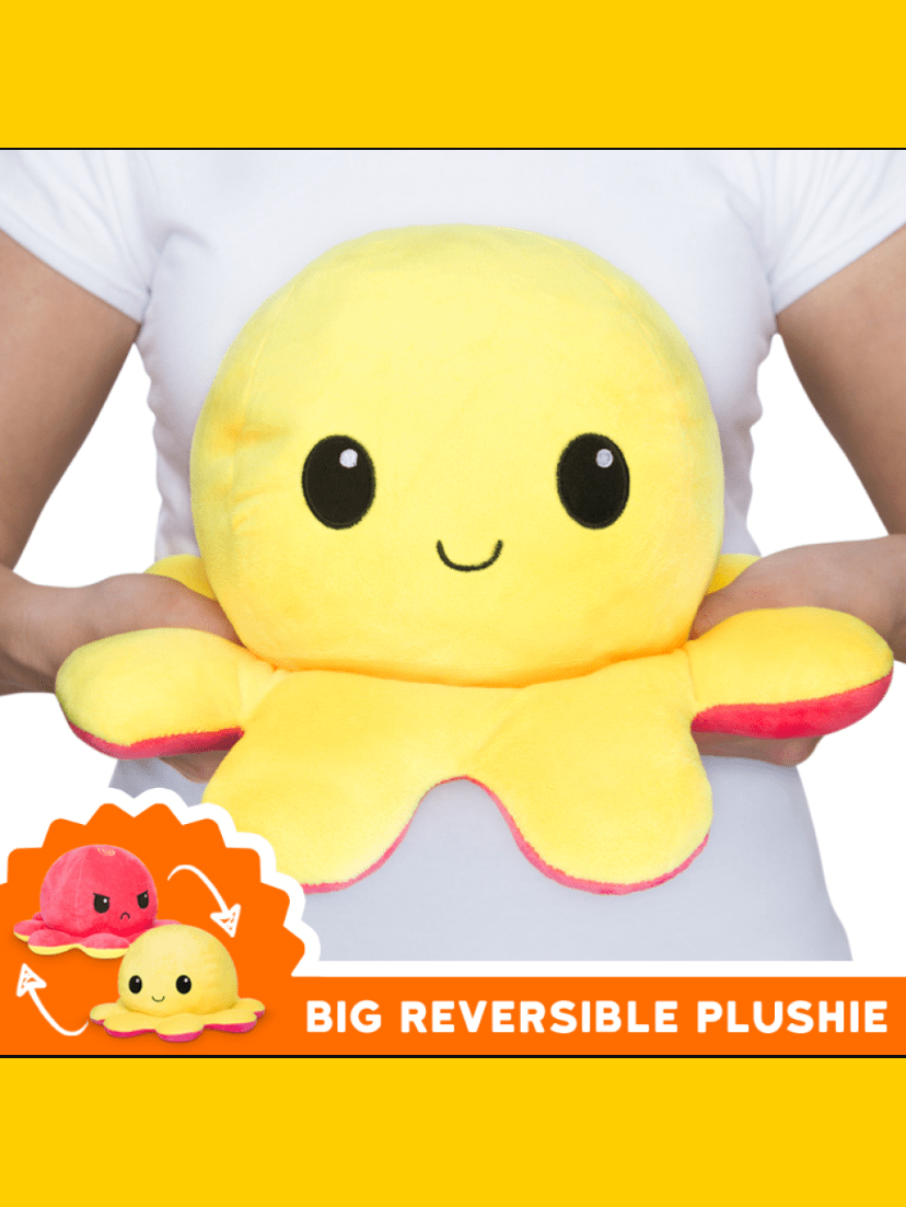 BIG Reversible Octopus Plushie: Happy Yellow and Angry Red 