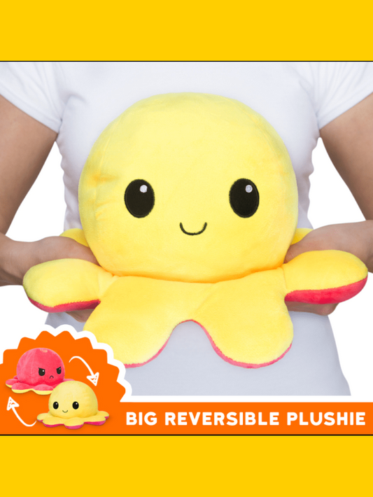 BIG Reversible Octopus Plushie: Happy Yellow and Angry Red 