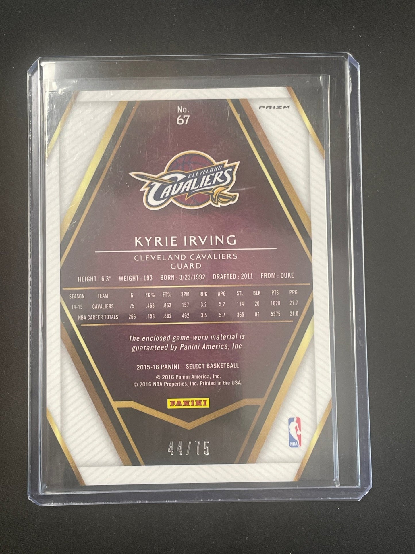 Select Basketball Kyrie Irving Relic /75 #67